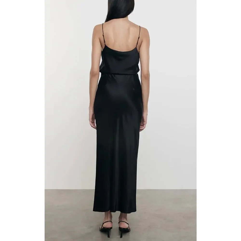 ENZA COSTA Satin Bias Cut Skirt Womens Small 1 Black Midi Pull on Slip Maxi NWOT - Picture 3 of 16